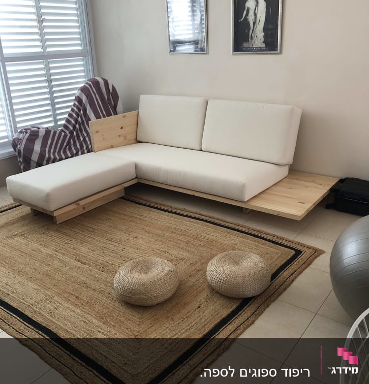 כריות עגולות על שטיח חום בסלון